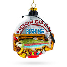 Load image into Gallery viewer, Captivating "Hooked on Fishing" Glass Christmas Ornament