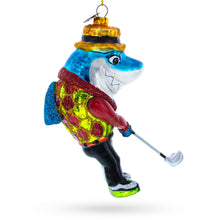 Load image into Gallery viewer, Shark Playing Golf Glass Christmas Ornament