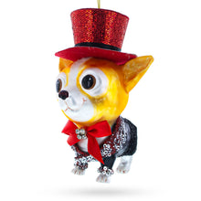 Load image into Gallery viewer, Chihuahua in Top Hat Glass Christmas Ornament