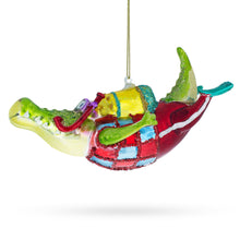 Load image into Gallery viewer, Alligator as a Scuba Diver Glass Christmas Ornament