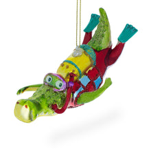 Load image into Gallery viewer, Alligator as a Scuba Diver Glass Christmas Ornament
