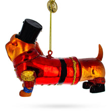 Load image into Gallery viewer, Dachshund Dog in Hat Glass Christmas Ornament
