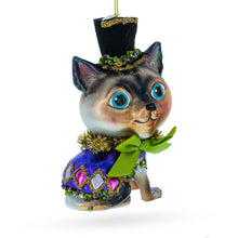 Load image into Gallery viewer, Cat in Top Hat with Bow Tie Glass Christmas Ornament