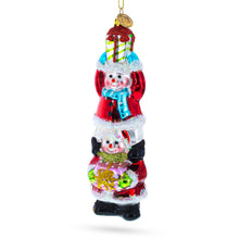 Load image into Gallery viewer, Snowmen Friends Sharing Gifts Glass Christmas Ornament
