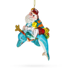 Load image into Gallery viewer, Santa Diver Riding Dolphin Glass Christmas Ornament