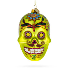 Load image into Gallery viewer, Decorated Skull Glass Christmas Ornament