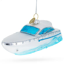Load image into Gallery viewer, White Yacht Powerboat Glass Christmas Ornament