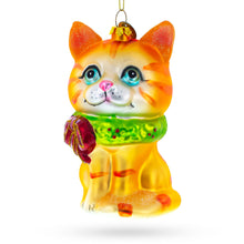 Load image into Gallery viewer, Orange Tabby Cat with Scarf Glass Christmas Ornament