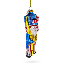 Load image into Gallery viewer, Uncle Sam Santa Holding USA Flag Glass Christmas Ornament