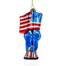Load image into Gallery viewer, Uncle Sam Santa Holding USA Flag Glass Christmas Ornament