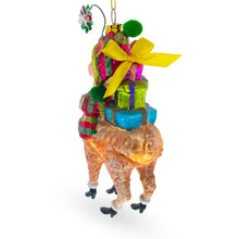 Load image into Gallery viewer, Lama Carrying Gifts Glass Christmas Ornament