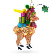 Load image into Gallery viewer, Lama Carrying Gifts Glass Christmas Ornament