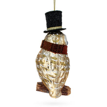 Load image into Gallery viewer, Owl in Black Hat and Scarf Glass Christmas Ornament