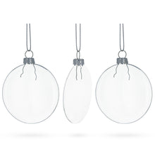 Load image into Gallery viewer, Set of 3 Flat Disc Clear Glass Christmas Ornaments 3.7 Inches (94 mm)