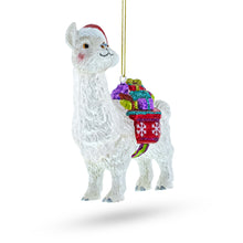 Load image into Gallery viewer, Lama with Presents Glass Christmas Ornament