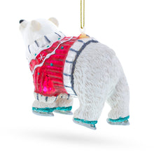 Load image into Gallery viewer, Polar Bear Wearing a Festive Sweater Glass Christmas Ornament