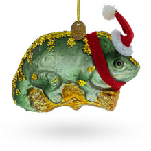 Load image into Gallery viewer, Chameleon in Santa Hat Glass Christmas Ornament