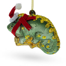 Load image into Gallery viewer, Chameleon in Santa Hat Glass Christmas Ornament