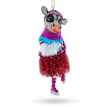 Load image into Gallery viewer, Cow Ice Skating in Winter Wonderland Glass Christmas Ornament