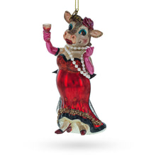 Load image into Gallery viewer, Cow Sipping Red Wine Glass Christmas Ornament