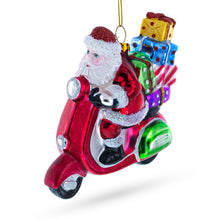 Load image into Gallery viewer, Santa Riding Retro Scooter with Gifts Glass Christmas Ornament