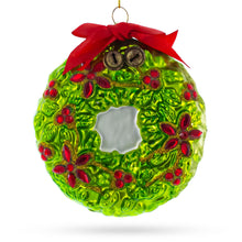 Load image into Gallery viewer, Holiday Wreath with Red Bow and Bells Glass Christmas Ornament