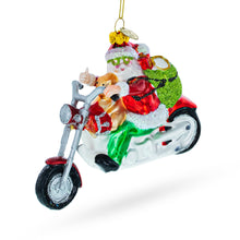 Load image into Gallery viewer, Biker Santa on Red Motorcycle Glass Christmas Ornament