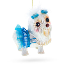 Load image into Gallery viewer, Maltese Dog in Blue Outfit Glass Christmas Ornament