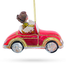 Load image into Gallery viewer, Stylish Woman Driving Pink Cabriolet Glass Christmas Ornament