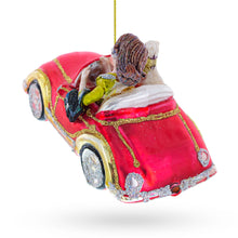 Load image into Gallery viewer, Stylish Woman Driving Pink Cabriolet Glass Christmas Ornament