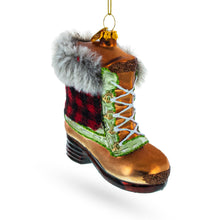 Load image into Gallery viewer, Winter Furry Boot Glass Christmas Ornament