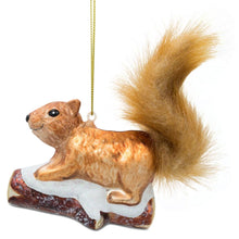 Load image into Gallery viewer, Squirrel on Snowy Branch Glass Christmas Ornament