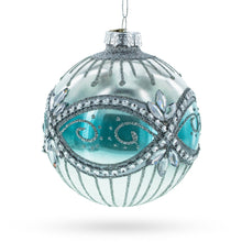 Load image into Gallery viewer, Elegant Silver and Blue Jeweled Glass Ball Christmas Ornament