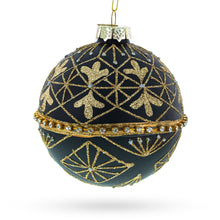 Load image into Gallery viewer, Striped Black with Diamond Accents Glass Christmas Ornament