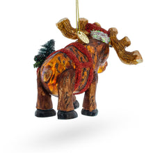 Load image into Gallery viewer, Moose with Twinkling Lights Glass Christmas Ornament