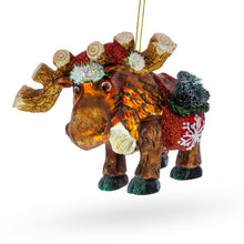 Load image into Gallery viewer, Moose with Twinkling Lights Glass Christmas Ornament
