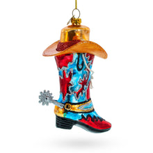 Load image into Gallery viewer, Western Cowboy Boot with a Hat Glass Christmas Ornament