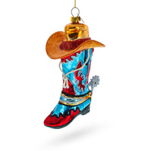 Load image into Gallery viewer, Western Cowboy Boot with a Hat Glass Christmas Ornament