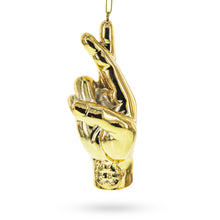 Load image into Gallery viewer, Golden Lucky Crossed Fingers Sign Language Glass Christmas Ornament