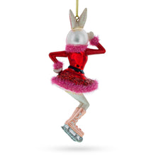 Load image into Gallery viewer, Bunny Ice Skater In Red Dress Glass Christmas Ornament