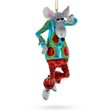 Load image into Gallery viewer, Groovy Disco Dancing Rat Glass Christmas Ornament