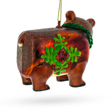 Load image into Gallery viewer, Brown Bear Holding a Poinsettia Glass Christmas Ornament