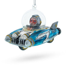 Load image into Gallery viewer, Santa Riding Spaceship Glass Christmas Ornament