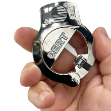 Load image into Gallery viewer, BL4-011 CERT Thin Gray Line HANDCUFFs Challenge Coin Bottle Opener Beard Gang Skull Corrections Correctional Officer