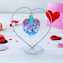 Load image into Gallery viewer, Swans In Love Glass Heart Christmas Ornament