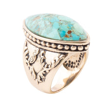 Load image into Gallery viewer, Champion Blue Turquoise Golden Cocktail Ring