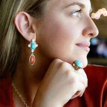Load image into Gallery viewer, Champs Blue Turquoise and Coral Golden Statement Ring