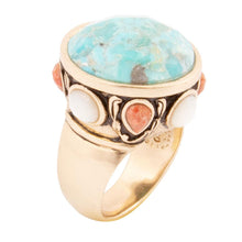 Load image into Gallery viewer, Champs Blue Turquoise and Coral Golden Statement Ring