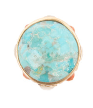 Load image into Gallery viewer, Champs Blue Turquoise and Coral Golden Statement Ring