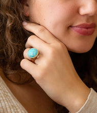 Load image into Gallery viewer, Champs Blue Turquoise and Coral Golden Statement Ring